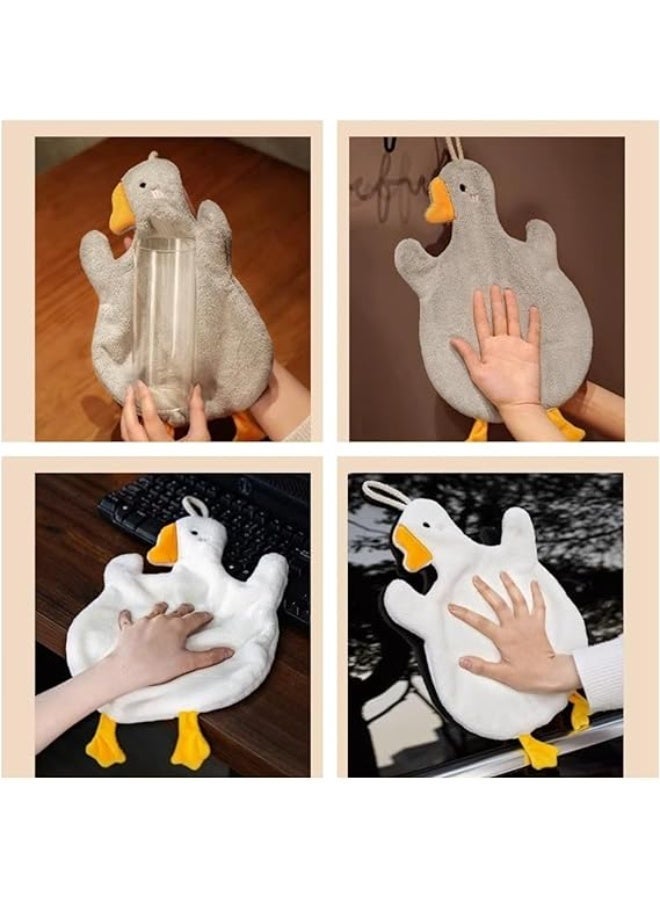 مناشف يد لطيفة على شكل أوزة، قطعتان مع حلقة تعليق، مناشف يد سميكة ماصة من الألياف الدقيقة، ناعمة وسريعة الجفاف، مناشف يد للأطفال برسومات حيوانات كرتونية، مناسبة للمطبخ والحمام - Image 3